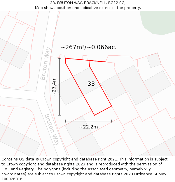 33, BRUTON WAY, BRACKNELL, RG12 0GJ: Plot and title map