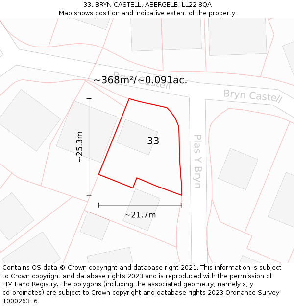 33, BRYN CASTELL, ABERGELE, LL22 8QA: Plot and title map