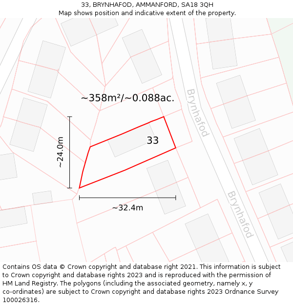 33, BRYNHAFOD, AMMANFORD, SA18 3QH: Plot and title map