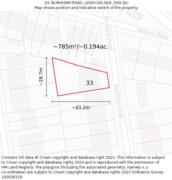 33, BURNHAM ROAD, LEIGH-ON-SEA, SS9 2JU: Plot and title map