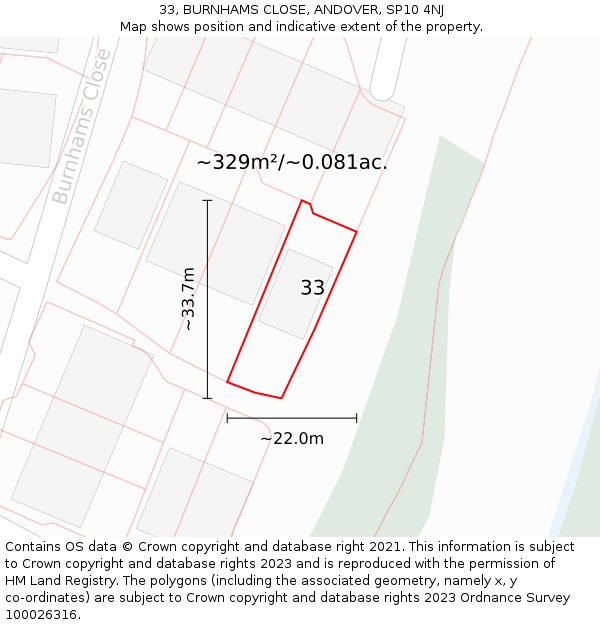 33, BURNHAMS CLOSE, ANDOVER, SP10 4NJ: Plot and title map