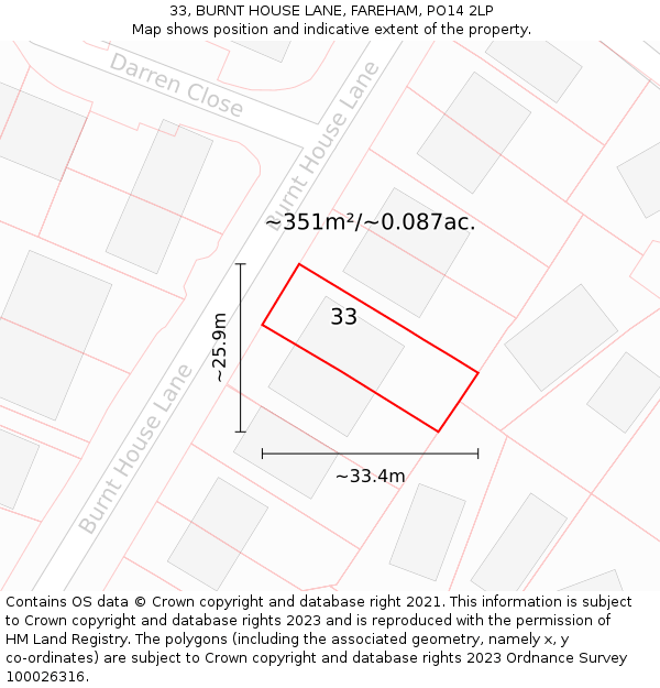 33, BURNT HOUSE LANE, FAREHAM, PO14 2LP: Plot and title map