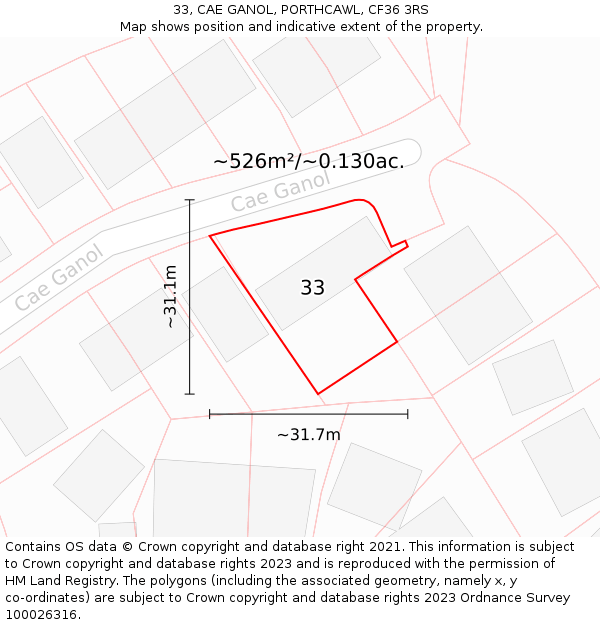 33, CAE GANOL, PORTHCAWL, CF36 3RS: Plot and title map