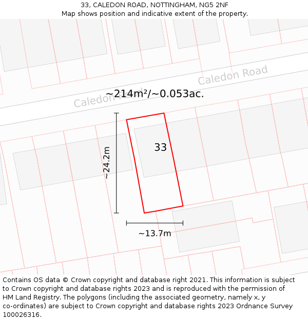 33, CALEDON ROAD, NOTTINGHAM, NG5 2NF: Plot and title map