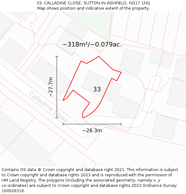 33, CALLADINE CLOSE, SUTTON-IN-ASHFIELD, NG17 1NQ: Plot and title map