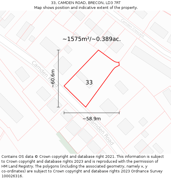 33, CAMDEN ROAD, BRECON, LD3 7RT: Plot and title map