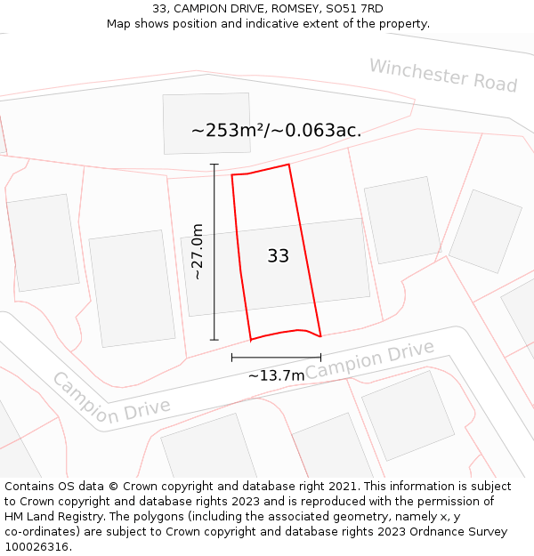 33, CAMPION DRIVE, ROMSEY, SO51 7RD: Plot and title map