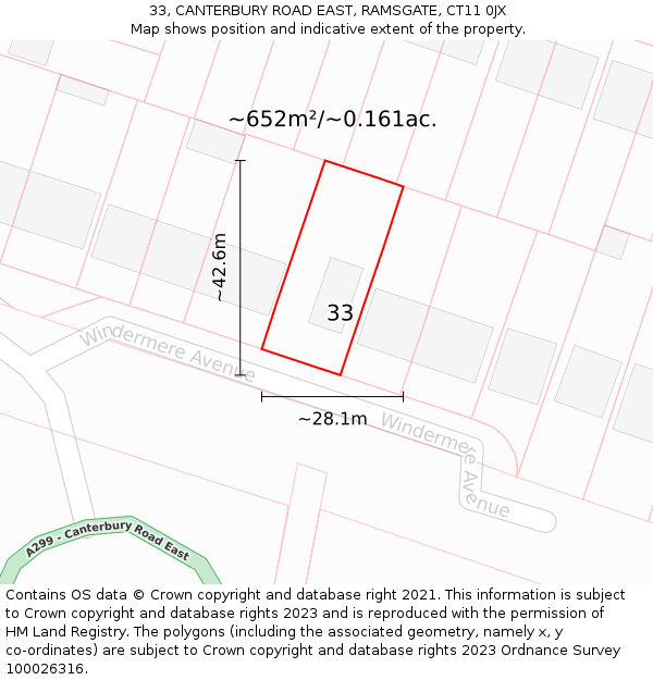 33, CANTERBURY ROAD EAST, RAMSGATE, CT11 0JX: Plot and title map