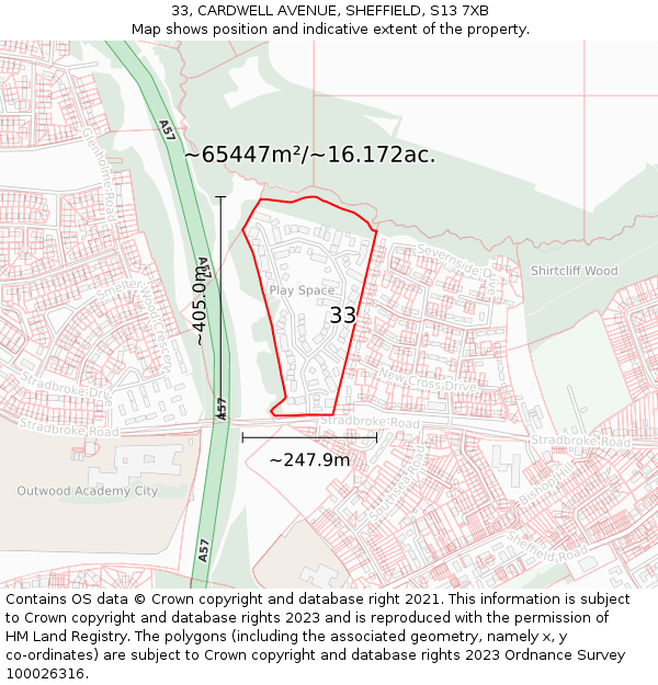 33, CARDWELL AVENUE, SHEFFIELD, S13 7XB: Plot and title map