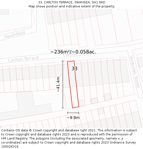 33, CARLTON TERRACE, SWANSEA, SA1 6AD: Plot and title map