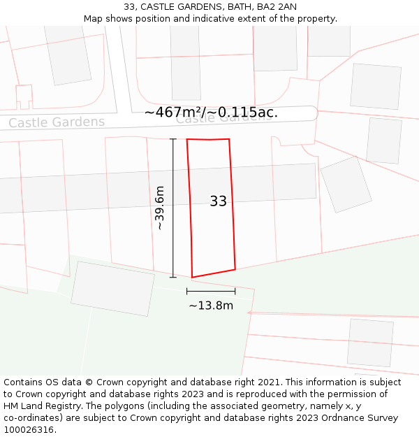 33, CASTLE GARDENS, BATH, BA2 2AN: Plot and title map