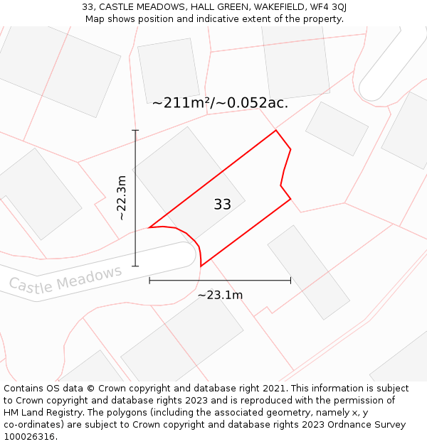 33, CASTLE MEADOWS, HALL GREEN, WAKEFIELD, WF4 3QJ: Plot and title map
