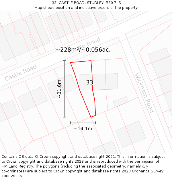 33, CASTLE ROAD, STUDLEY, B80 7LS: Plot and title map