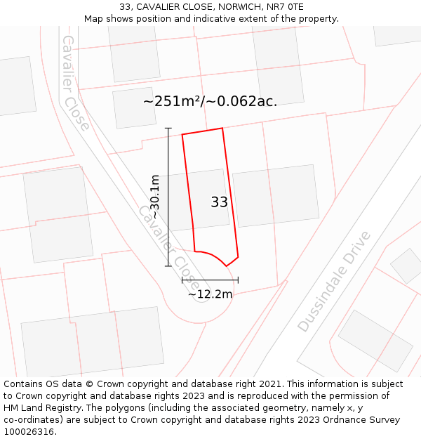 33, CAVALIER CLOSE, NORWICH, NR7 0TE: Plot and title map