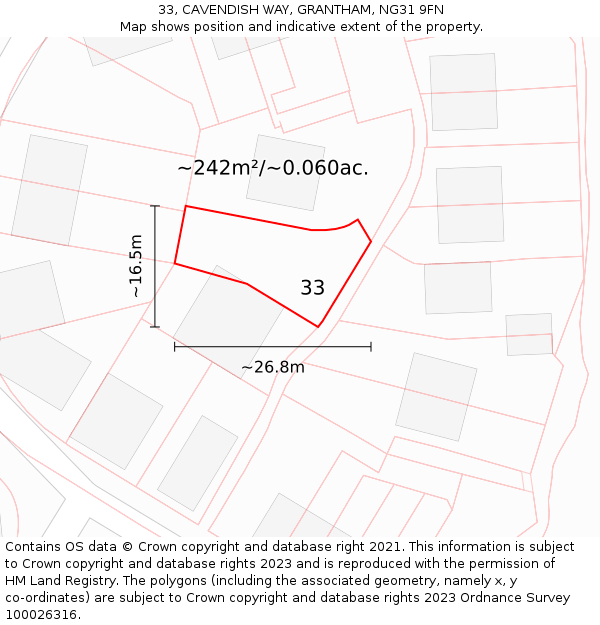 33, CAVENDISH WAY, GRANTHAM, NG31 9FN: Plot and title map