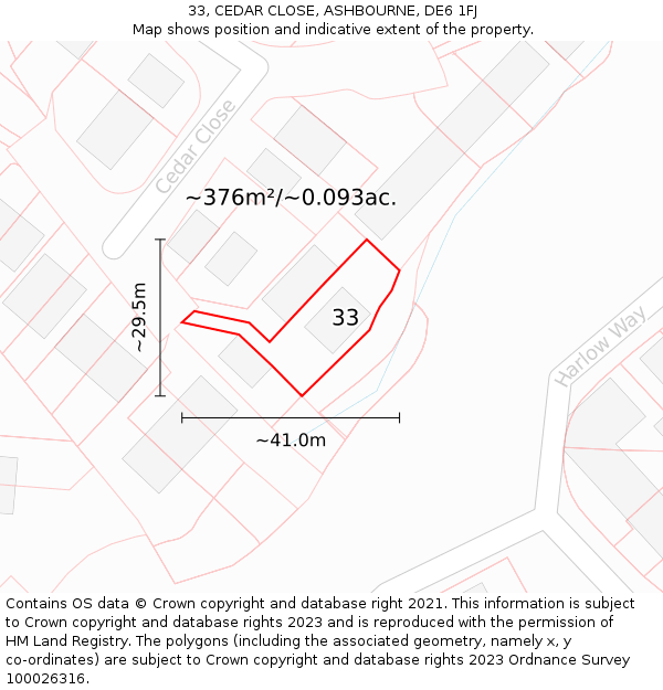 33, CEDAR CLOSE, ASHBOURNE, DE6 1FJ: Plot and title map