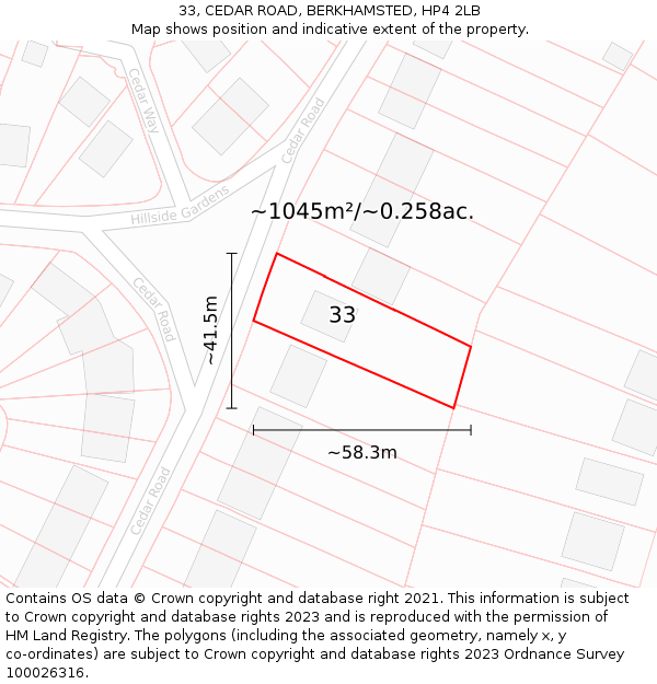 33, CEDAR ROAD, BERKHAMSTED, HP4 2LB: Plot and title map