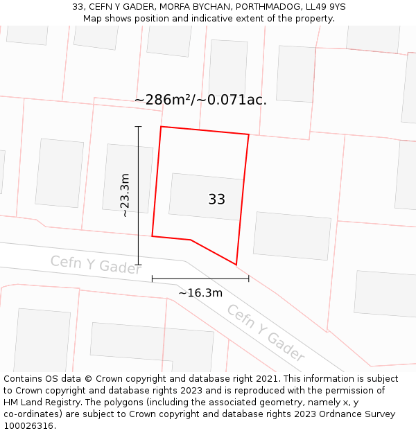 33, CEFN Y GADER, MORFA BYCHAN, PORTHMADOG, LL49 9YS: Plot and title map