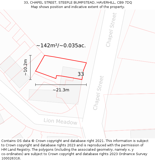 33, CHAPEL STREET, STEEPLE BUMPSTEAD, HAVERHILL, CB9 7DQ: Plot and title map