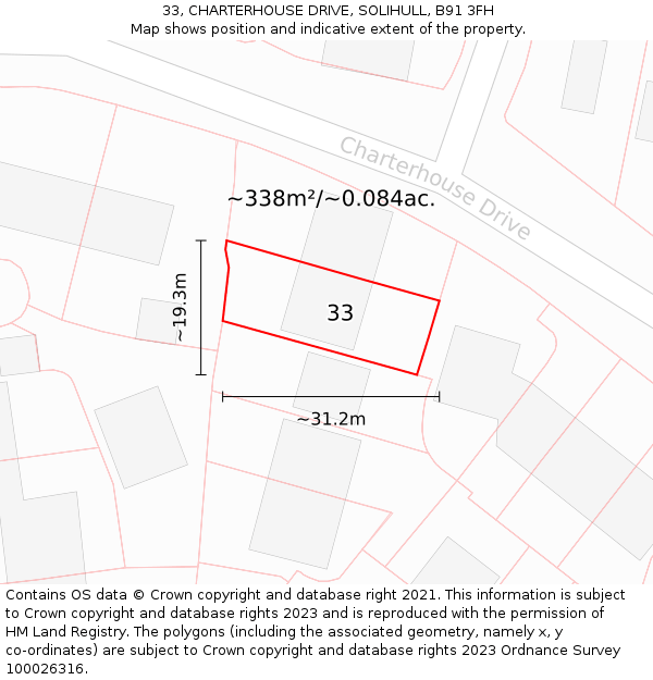 33, CHARTERHOUSE DRIVE, SOLIHULL, B91 3FH: Plot and title map