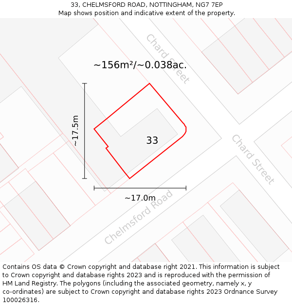 33, CHELMSFORD ROAD, NOTTINGHAM, NG7 7EP: Plot and title map