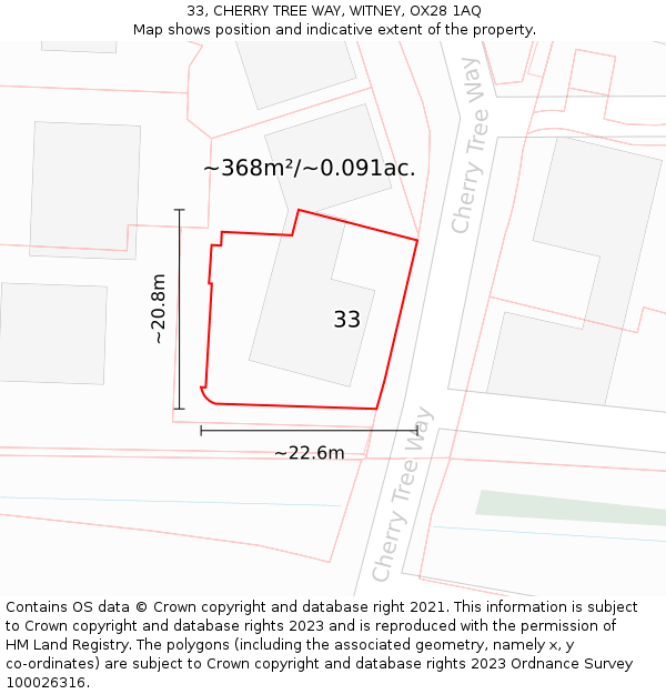 33, CHERRY TREE WAY, WITNEY, OX28 1AQ: Plot and title map