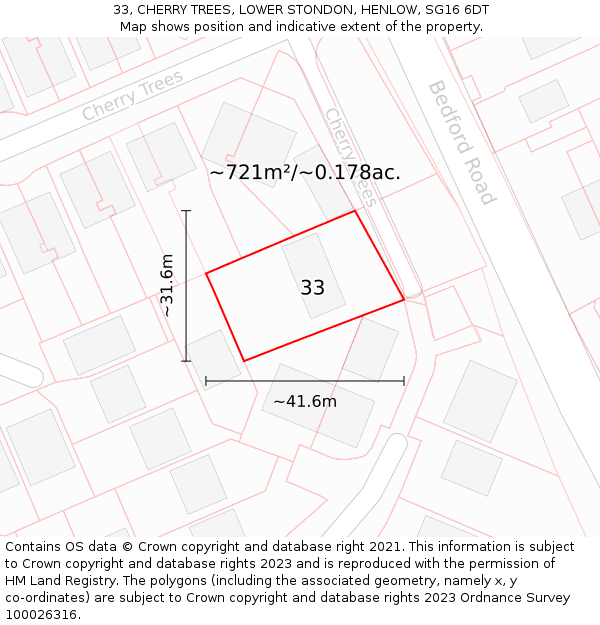 33, CHERRY TREES, LOWER STONDON, HENLOW, SG16 6DT: Plot and title map