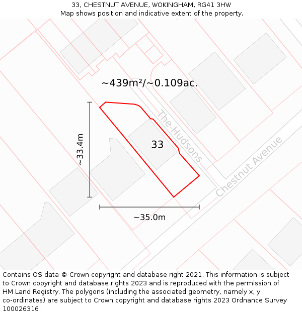 33, CHESTNUT AVENUE, WOKINGHAM, RG41 3HW: Plot and title map