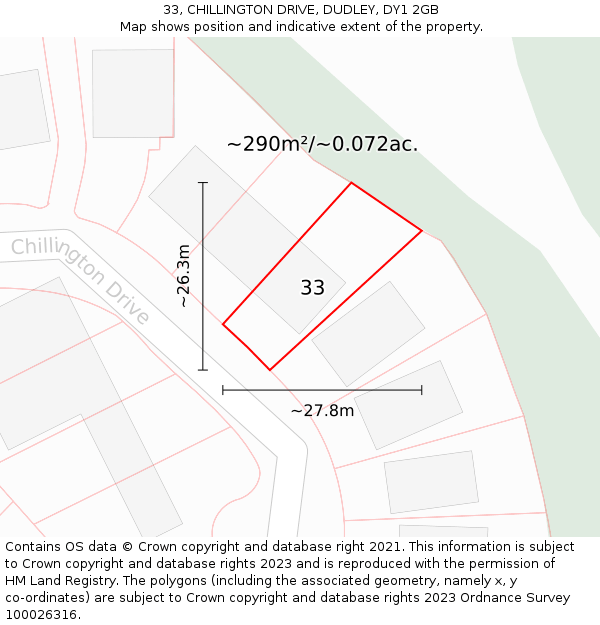 33, CHILLINGTON DRIVE, DUDLEY, DY1 2GB: Plot and title map
