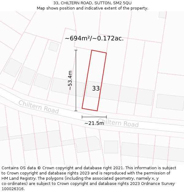 33, CHILTERN ROAD, SUTTON, SM2 5QU: Plot and title map