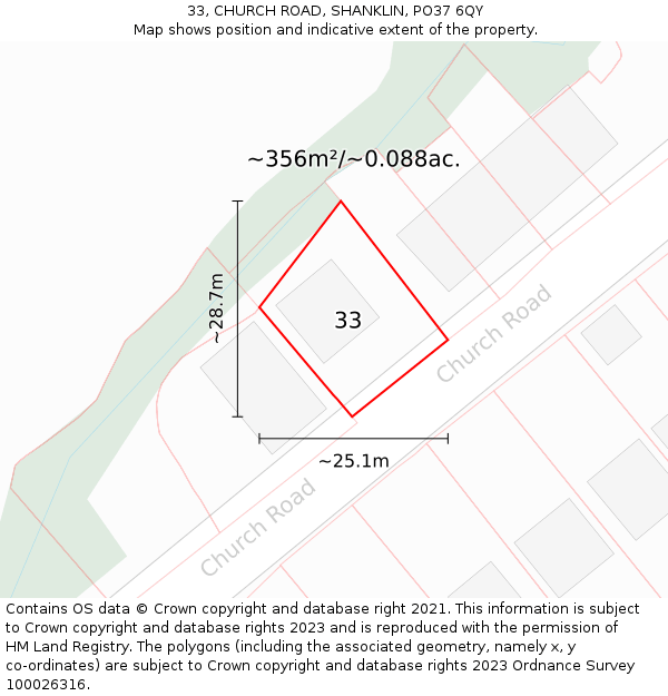 33, CHURCH ROAD, SHANKLIN, PO37 6QY: Plot and title map