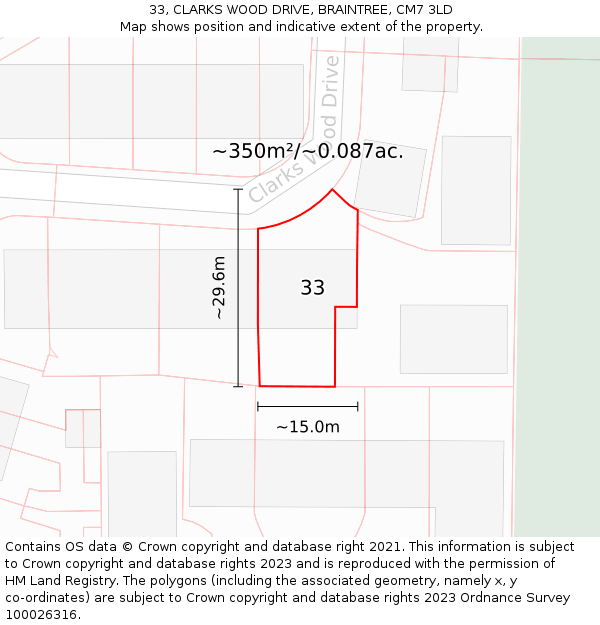 33, CLARKS WOOD DRIVE, BRAINTREE, CM7 3LD: Plot and title map