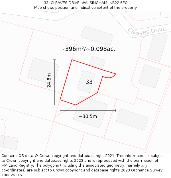 33, CLEAVES DRIVE, WALSINGHAM, NR22 6EQ: Plot and title map