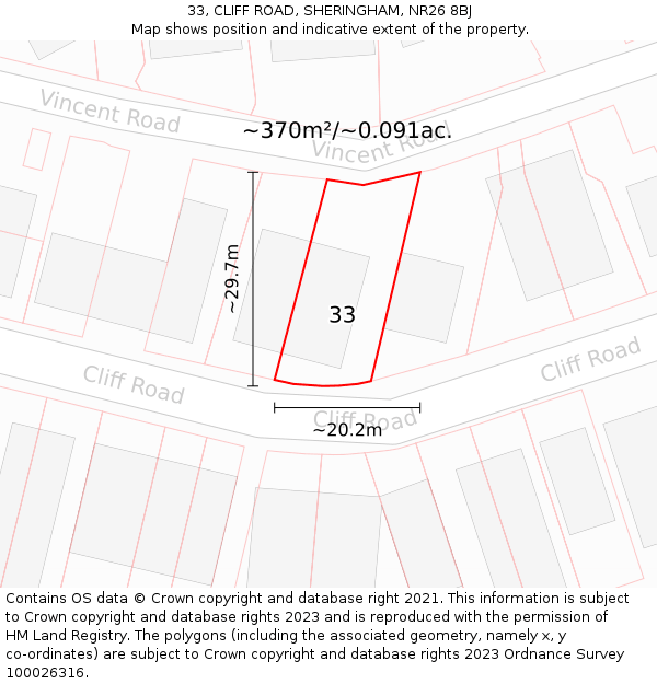 33, CLIFF ROAD, SHERINGHAM, NR26 8BJ: Plot and title map