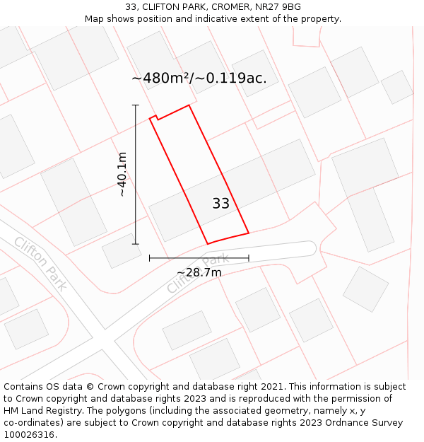 33, CLIFTON PARK, CROMER, NR27 9BG: Plot and title map