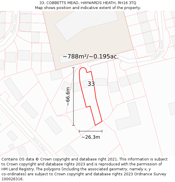33, COBBETTS MEAD, HAYWARDS HEATH, RH16 3TQ: Plot and title map