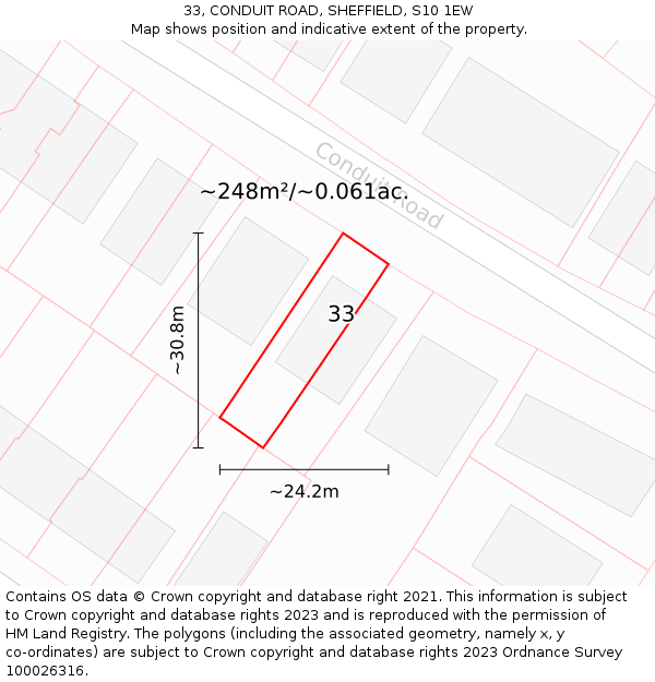 33, CONDUIT ROAD, SHEFFIELD, S10 1EW: Plot and title map