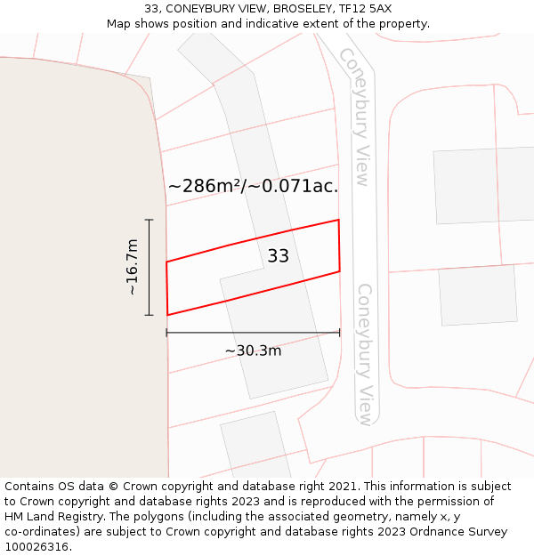 33, CONEYBURY VIEW, BROSELEY, TF12 5AX: Plot and title map