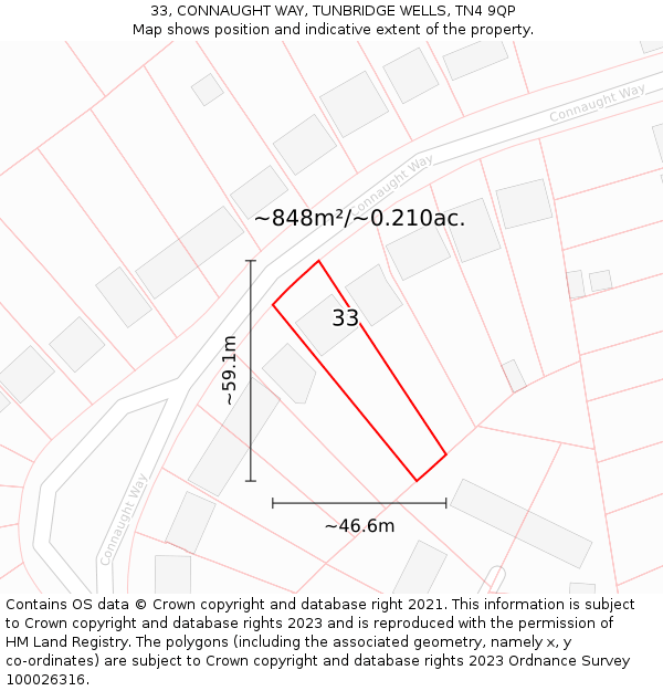 33, CONNAUGHT WAY, TUNBRIDGE WELLS, TN4 9QP: Plot and title map