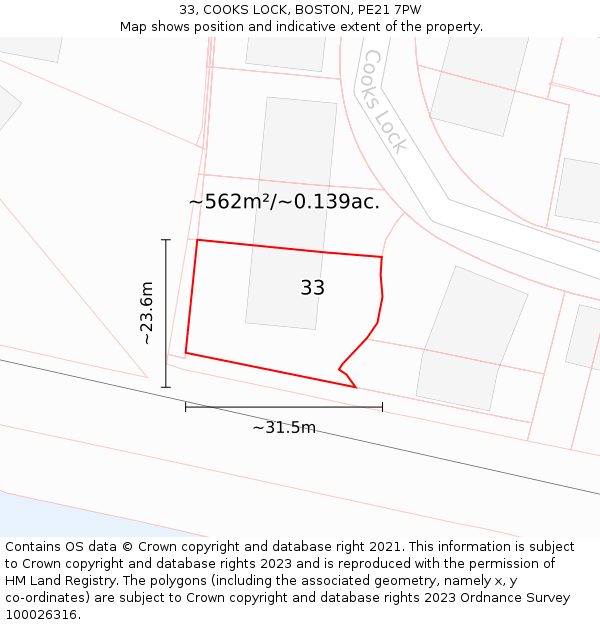 33, COOKS LOCK, BOSTON, PE21 7PW: Plot and title map