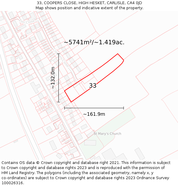 33, COOPERS CLOSE, HIGH HESKET, CARLISLE, CA4 0JD: Plot and title map