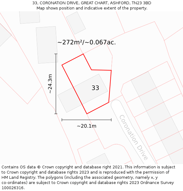 33, CORONATION DRIVE, GREAT CHART, ASHFORD, TN23 3BD: Plot and title map