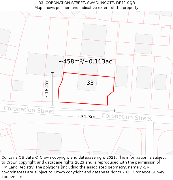 33, CORONATION STREET, SWADLINCOTE, DE11 0QB: Plot and title map