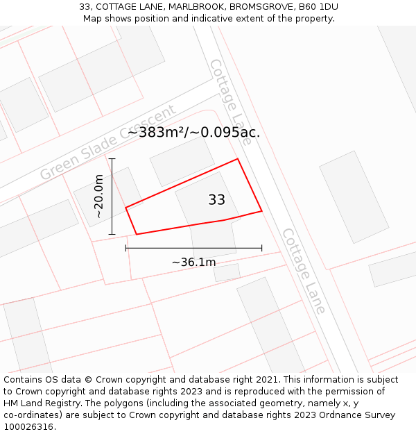 33, COTTAGE LANE, MARLBROOK, BROMSGROVE, B60 1DU: Plot and title map