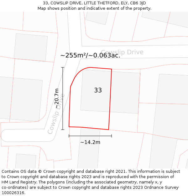 33, COWSLIP DRIVE, LITTLE THETFORD, ELY, CB6 3JD: Plot and title map