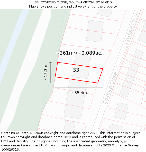 33, COXFORD CLOSE, SOUTHAMPTON, SO16 6DD: Plot and title map