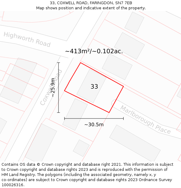 33, COXWELL ROAD, FARINGDON, SN7 7EB: Plot and title map