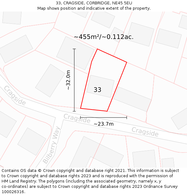 33, CRAGSIDE, CORBRIDGE, NE45 5EU: Plot and title map