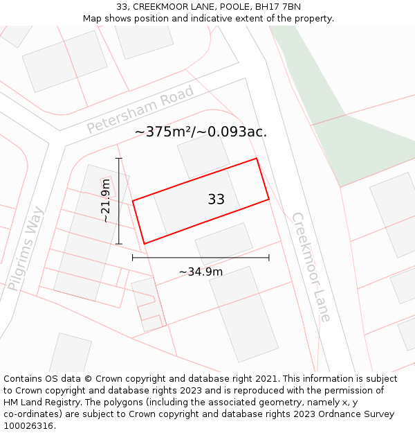 33, CREEKMOOR LANE, POOLE, BH17 7BN: Plot and title map