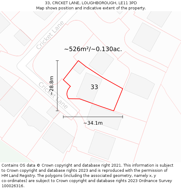 33, CRICKET LANE, LOUGHBOROUGH, LE11 3PD: Plot and title map